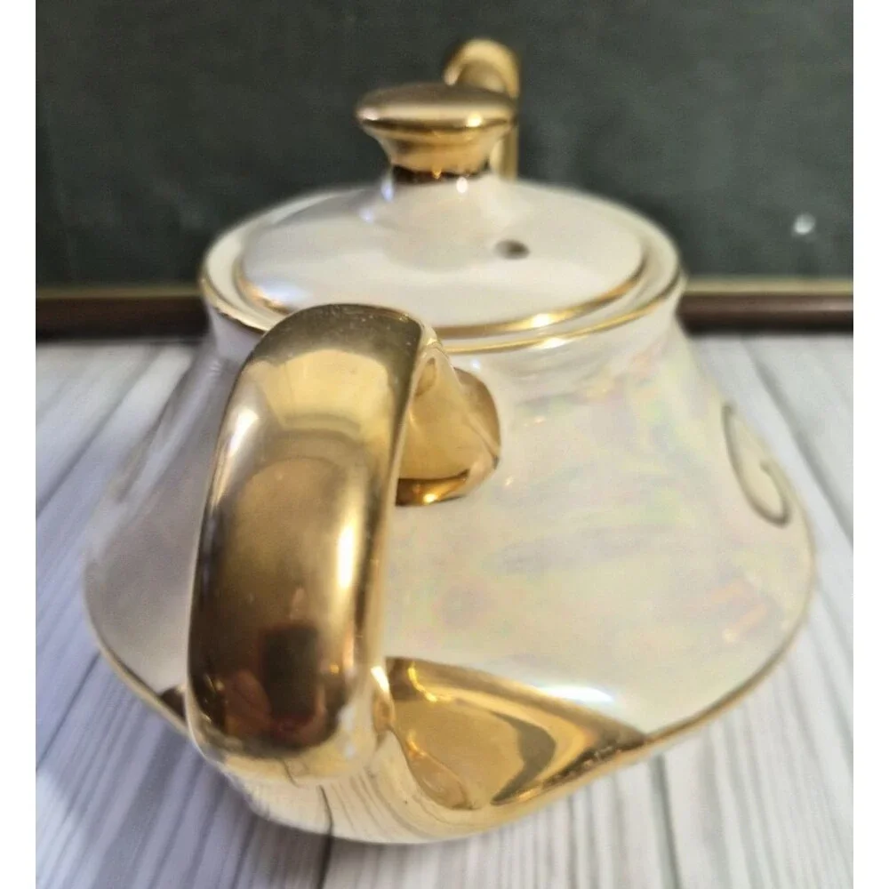 Vintage White & Gold Ceramic Porcelain Tea Set Teapot Creamer Sugar Bowl 3 Pc